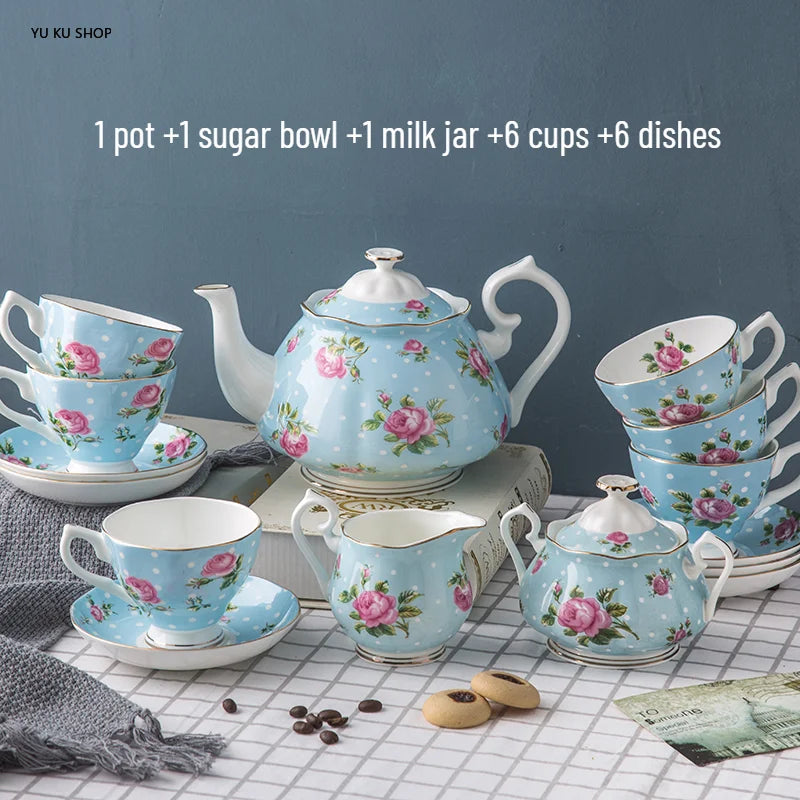 Bone China European Tea Pot Set Ceramics English Afternoon Tea Set Cup Saucer Sugar Bowl Milk Jar Teaware 15 Pieces Gift Box