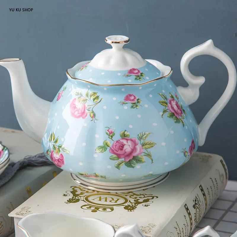 Bone China European Tea Pot Set Ceramics English Afternoon Tea Set Cup Saucer Sugar Bowl Milk Jar Teaware 15 Pieces Gift Box