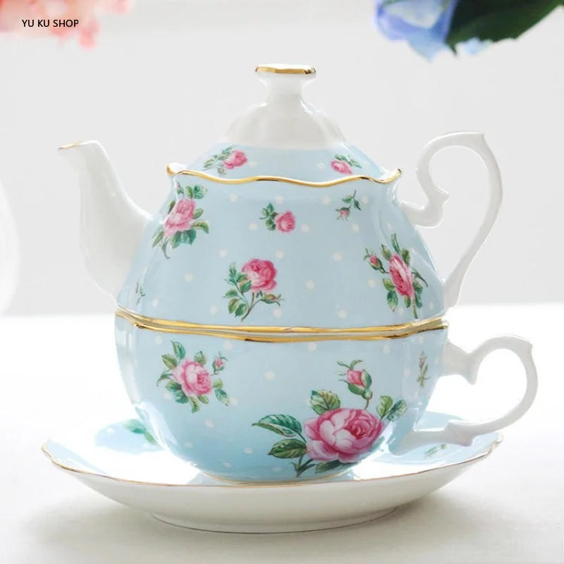 English Ceramic Tea Set Bone China 1 Pot 1 Coffee Cup Flower Teapot Teacup Saucer British Cup Kettle Porcelain Teaware Set Gift