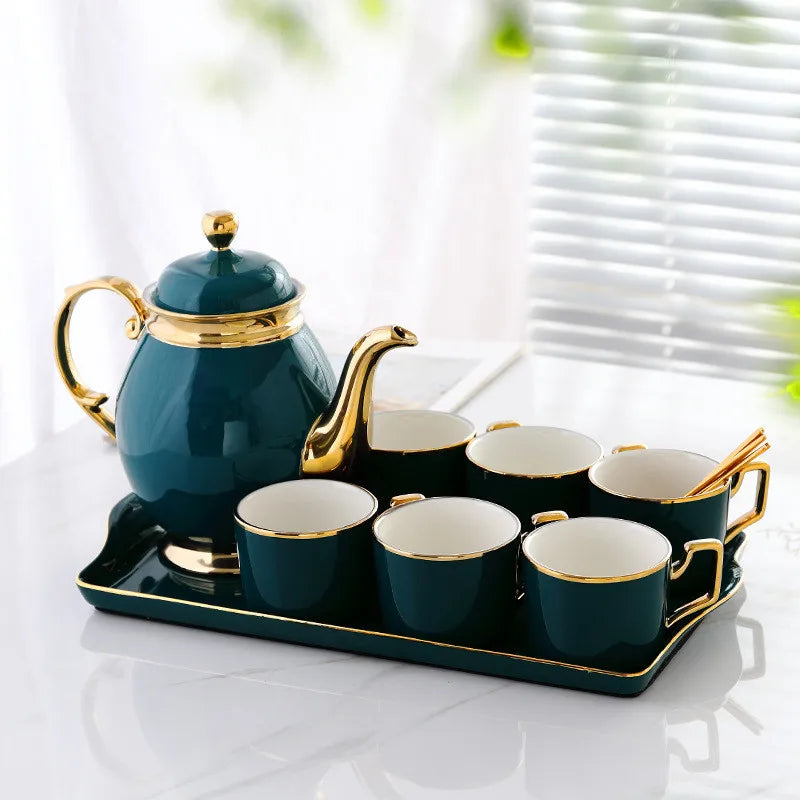 European Porcelain Teapot And Cup Set With Saucer Spoon Tray Ceramic British Afternoon Tea Coffee Mugs for Home Cold Kettle