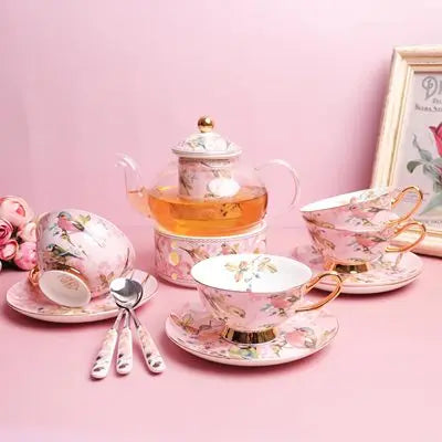 Ins English and European afternoon tea set set candle heating base glass pot filtering fruit flower tea pot