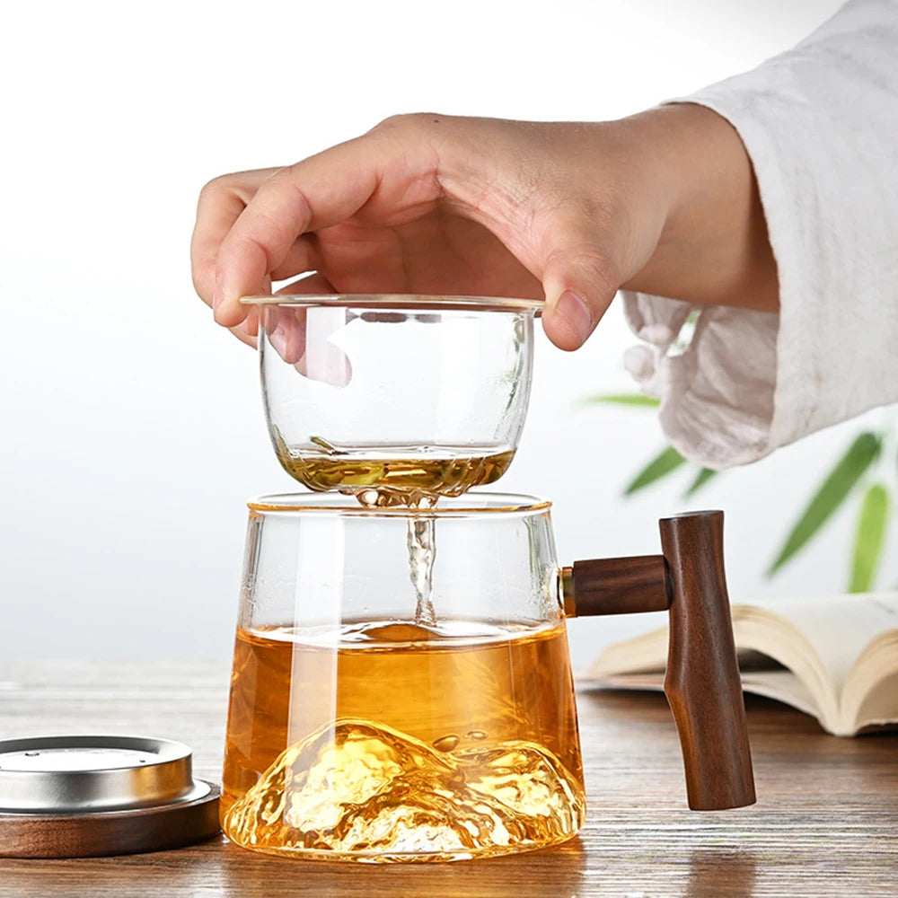 350ml Wooden Handle Glass Tea Cup With Filter Reusable Drinking Tea Glass Stylish Water Drinking Mug Kitchen Accessories